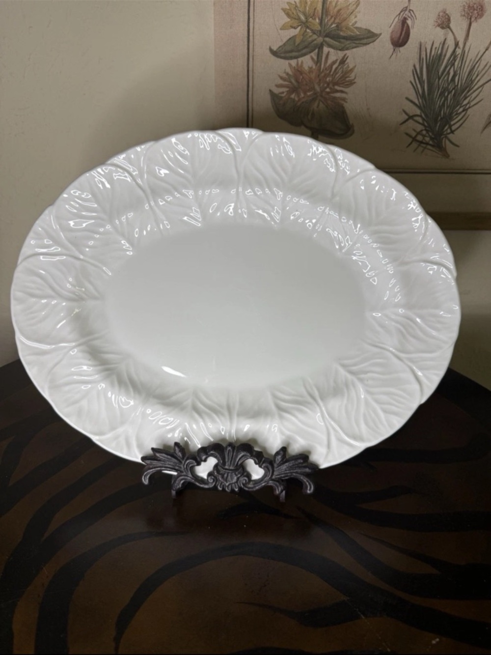 Coalport Countryware Cabbage Oval Serving Platter 14” England White EmbossedLeaf